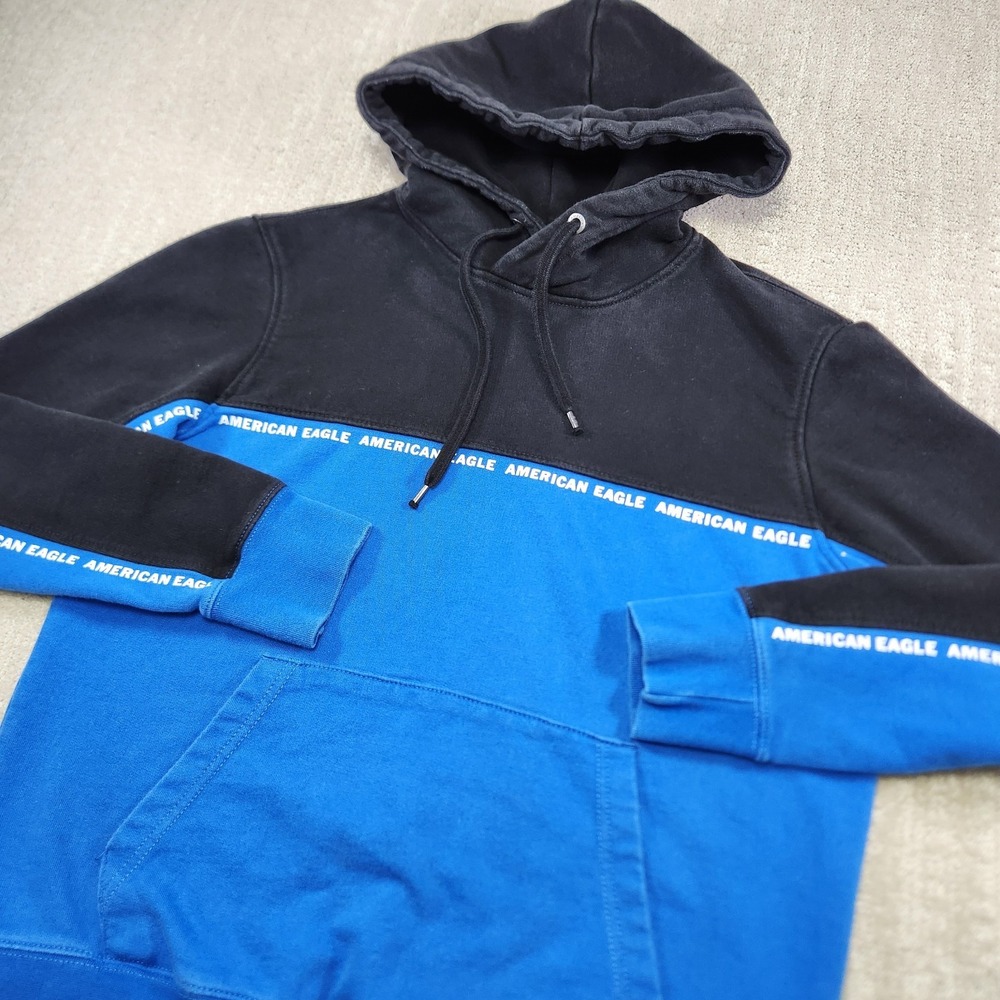 Y2K American Eagle Hoodie Men Medium Colorblock Heavy Cotton Terry Sweatshirt‎